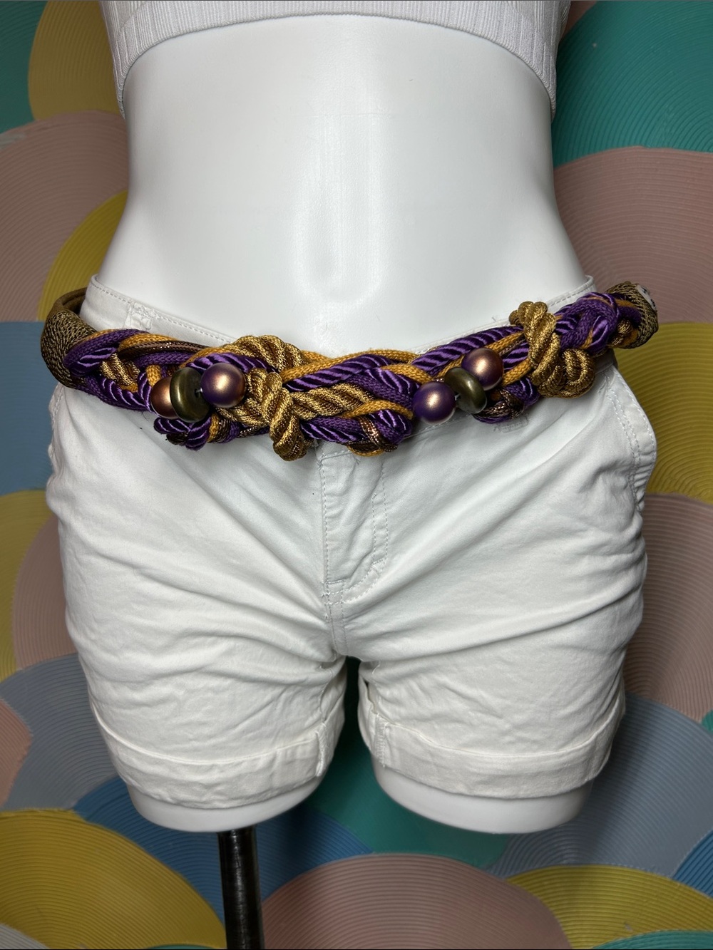 Vintage 1980s Carolyn Tanner Purple & Gold Twisted Rope Waist Belt